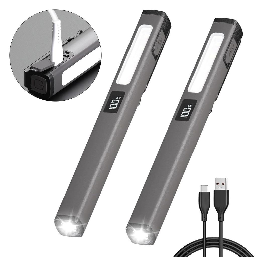 2er Set Magnetische Stift-Taschenlampe , COB & LED, USB-C, Produktbild 