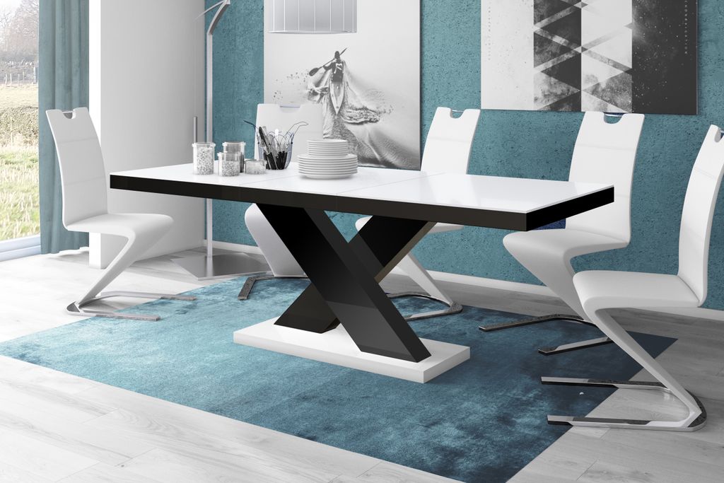 Design Esstisch Tisch HE-888 Weiß / Schwarz Hochglanz ausziehbar 160 bis 210 cm