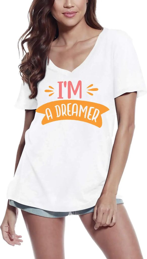 Damen Grafik T-Shirt V-Ausschnitt Ich bin ein Träumer – I'm A Dreamer – Öko-Verantwortlich Vintage Jahrgang Kurzarm Lustige Druck Geburtstag ...