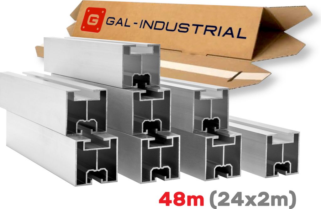 GAL- INDUSTRIAL | Aluprofil für photovoltaik – 48 m – Typ T – Solarschiene Alu Solarprofil - Photovoltaik Montageprofil – SET 24x2m