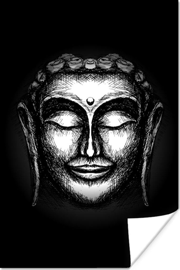 MuchoWow Poster Buddha - Kopf - Silber 20x30 cm - Papierdruck