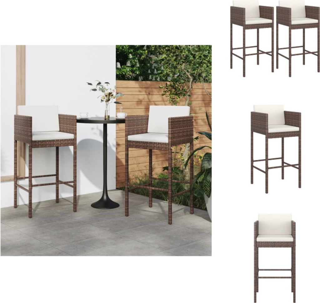 vidaXL Barhocker 2 Stk. mit Kissen Braun Poly Rattan - Gartenstühle