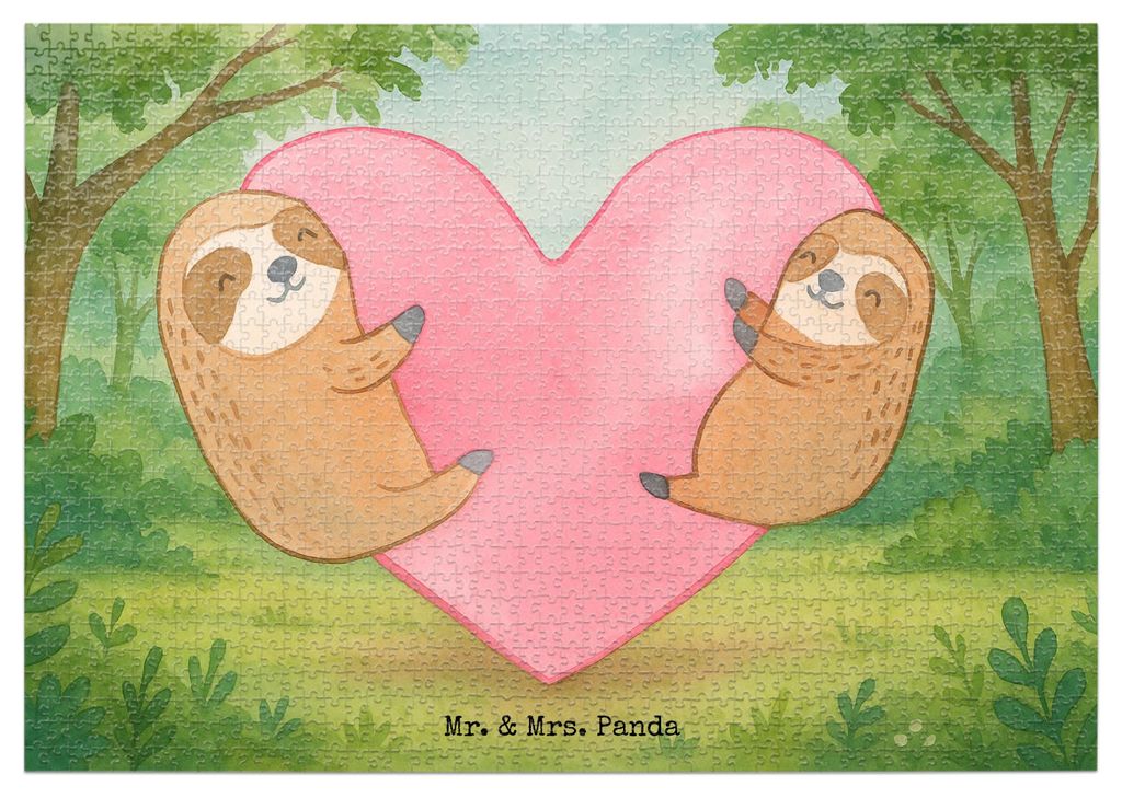 Mr. & Mrs. Panda Puzzle Faultiere Herz Design 1500 Teile - Weiß - Geschenk, Puzzlespiel, Freundin, 500, Hochzeitstag, Valentinstag, für Frauen, M...