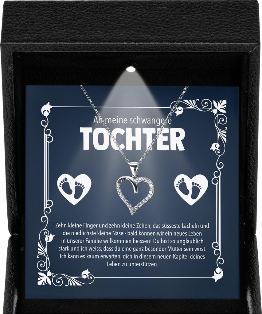 22Feels Tochter Babyparty Geschenk Schwangerschaft Schmuck Baby Shower Mom To Be - Frauen Silber 925/000 Herz Halskette Damen Werdende Mama - Karte...