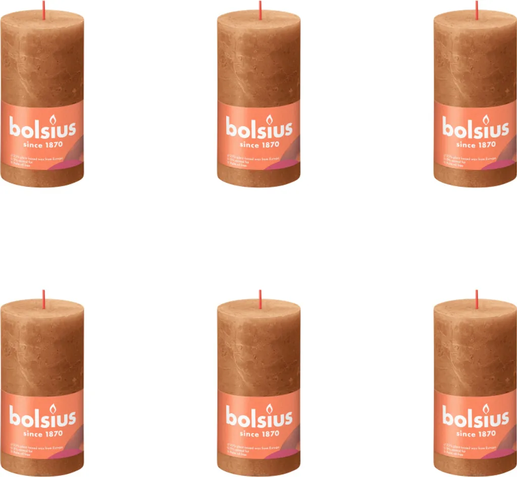 Bougie Pilier Rustique Marron Épices 130x68 mm - Lot de 6 pour Décoration