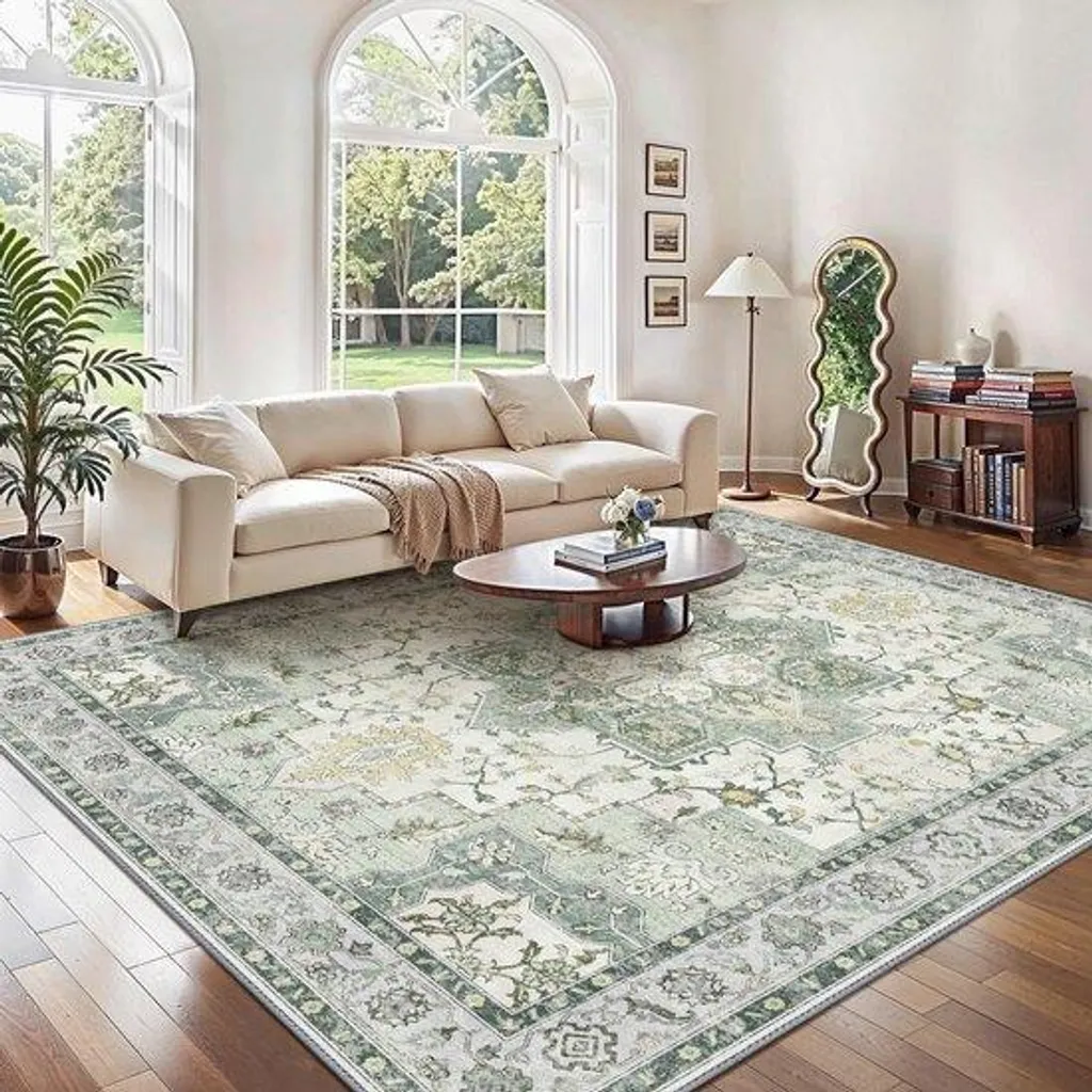 Tapis vintage vert 200 x 290 cm idéal pour habiller un grand séjour
