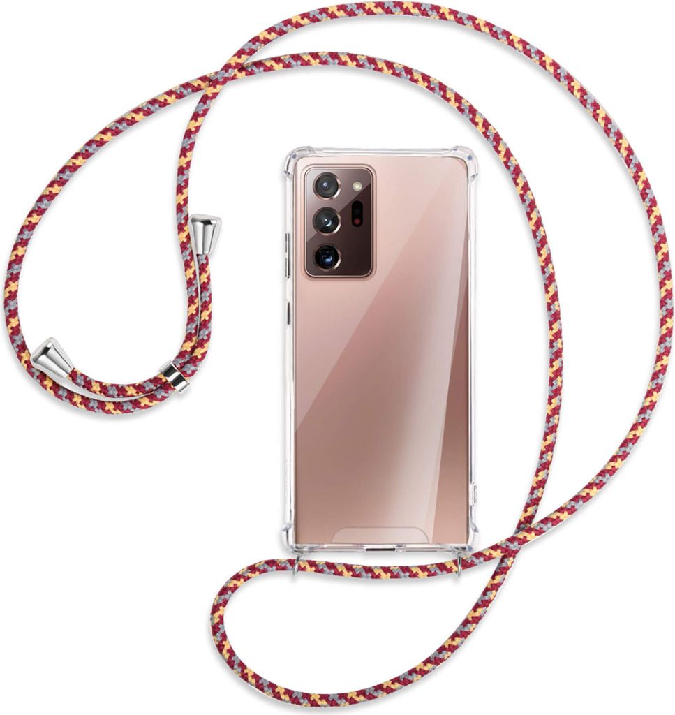 Handykette Backcover-Schutzhülle mit Band (Metall silberfarben) für Samsung Galaxy Note20 Ultra 4G,5G (N985,N986) - weinrot/gelb/grau