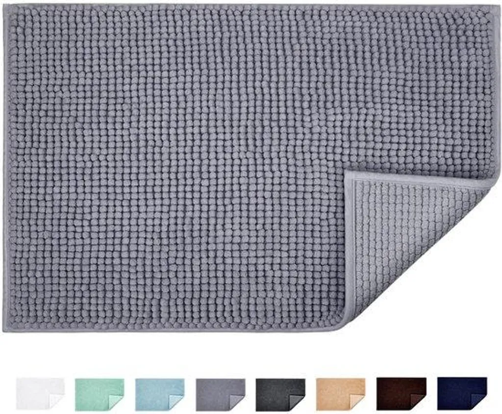 Tapis de bain antidérapant gris 50x80 cm en chenille douce et absorbante