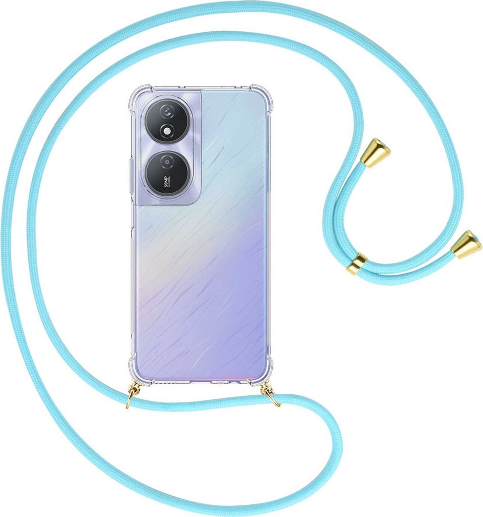Handykette Backcover-Schutzhülle mit Band (Metall goldfarben) für Honor X7b 4G (CLK-LX1,2,3) - himmelblau