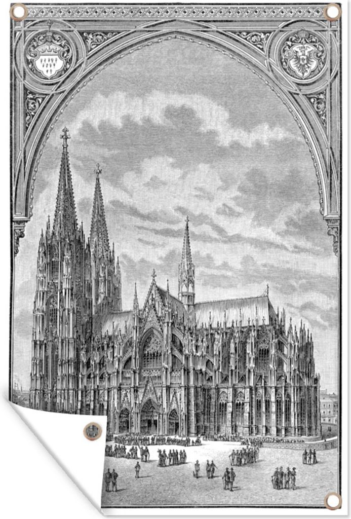 MuchoWow 80x120 cm Outdoor-Poster Gartendeko Sichtschutz Garten Poster für den Garten Eine Illustration des Kölner Doms