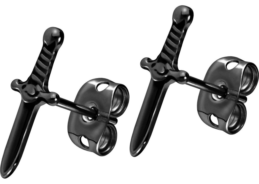 Titan Ohrstecker Schwert, 0,8mm Stabstärke, 11mm Stablänge, 5x13mm Design, goldfarben/silberfarben/schwarz/roségoldfarben, hochglanzpoliert, hau...