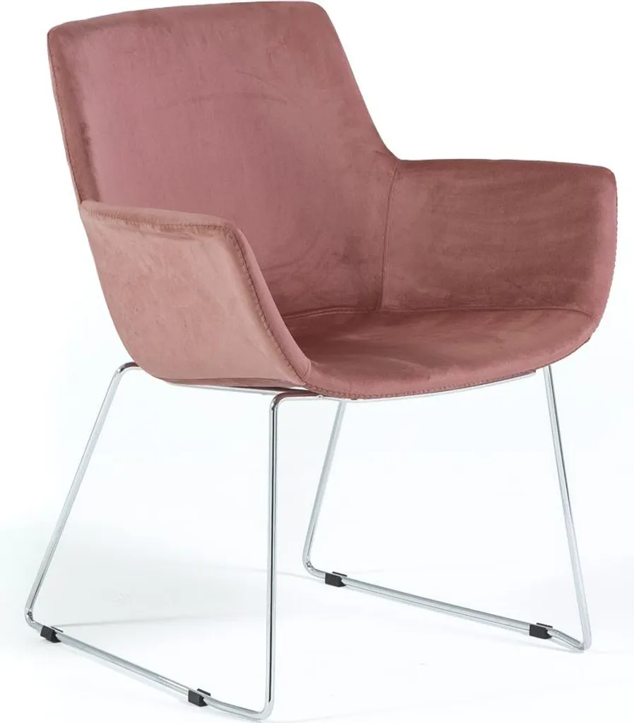 Fauteuil salon en velours rembourré rose avec accoudoirs confortables