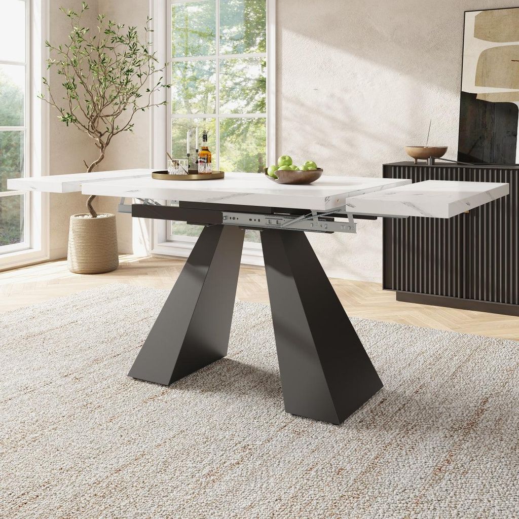 Ausziehbarer Esstisch Teleskoptisch 99-159 cm Grauer Tischplatte-Optik Küchentisch Modern Kohlenstoffstahl-Beinen Platzsparender Schreibtisch