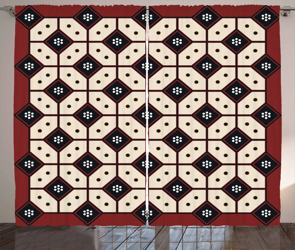 ABAKUHAUS Tenda etnica rustica, motivo batik giavanese, tenda con passanti e ganci per camera da letto, 280 x 175 cm, nero crema rubino