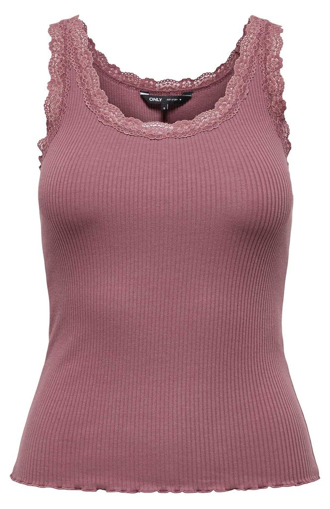 ONLY Damen Top - ONLSARA SHARAI LIFEW TANK TOP, Spitze, gerippt, Rundhals, Baumwolle Rosa XL