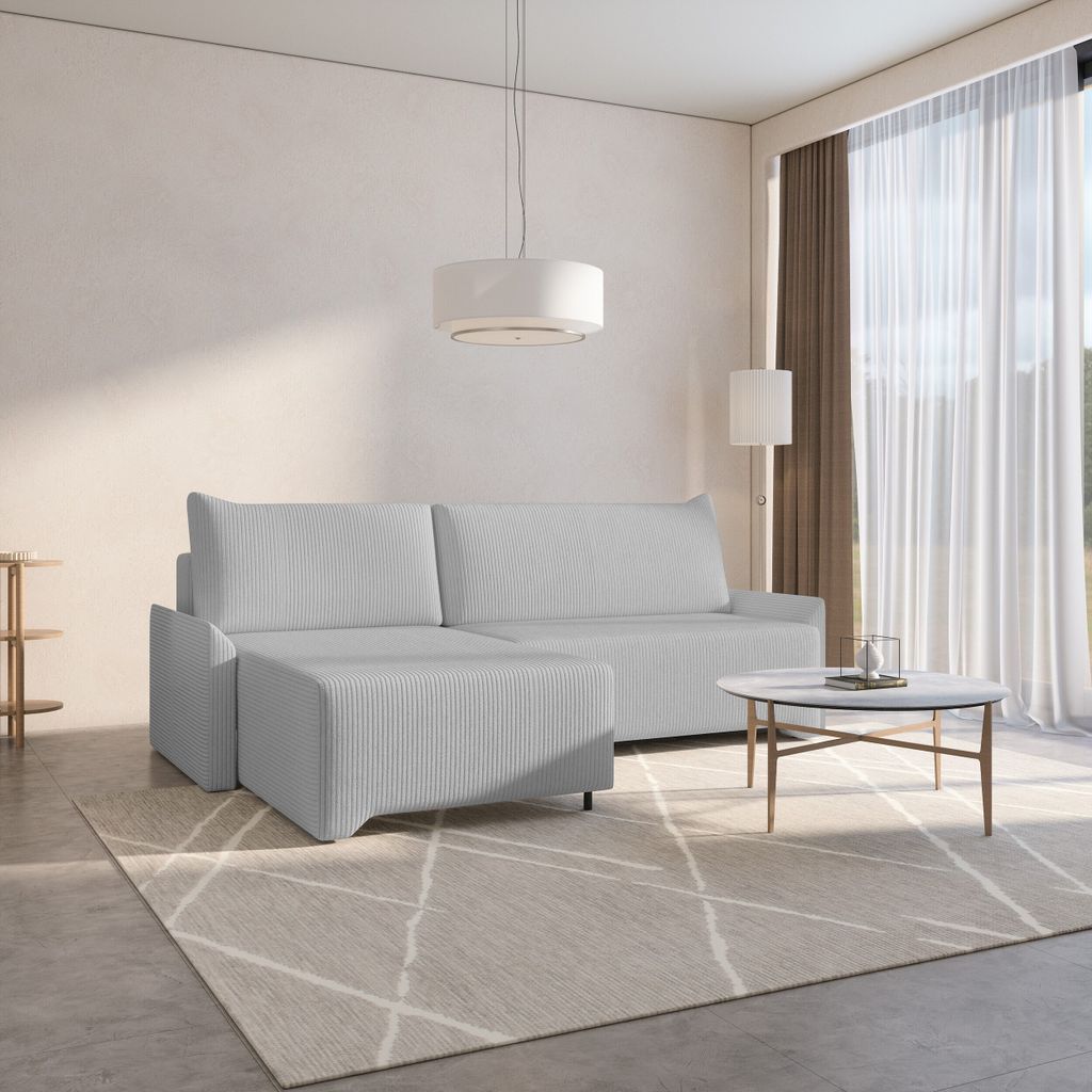 MOEBLO Ecksofa aus Cord – Ottomane beidseitig montierbar, Ecksofa , Couch für Wohnzimmer, Schlafsofa Sofagarnitur Sofa Eckcouch L-Form Cordstoff...