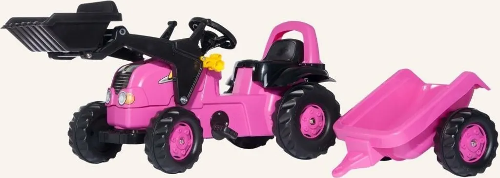 Ki-Tracteur rose avec sa remorque et chargeur avant pour enfants