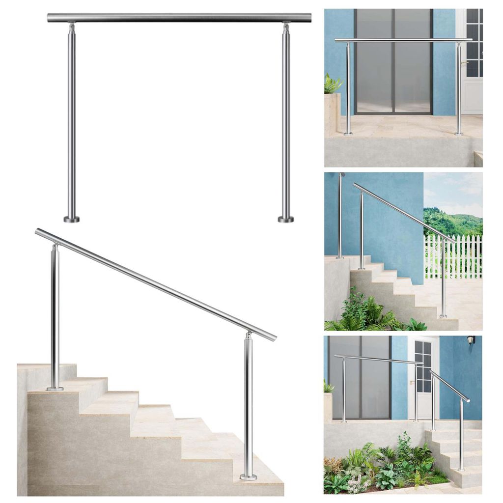 Edelstahl Handlauf Geländer für Treppen Eingangs Innen&Außen 150cm 0 Querstreben