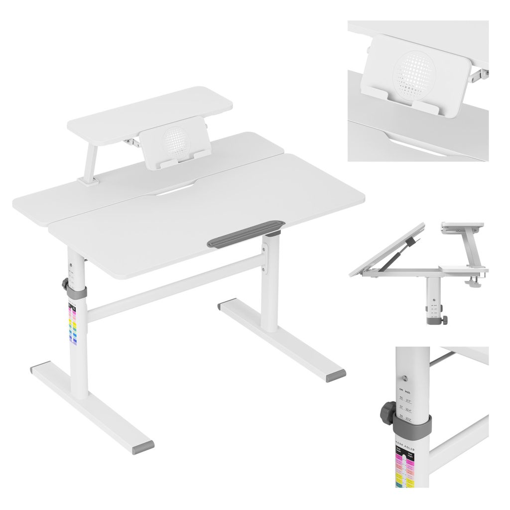 Mark Adler Study 3.7 höhenverstellbarer Kinderschreibtisch mit neigbarer Tischplatte, Buchablage und Antireflex-Beschichtung – Grau