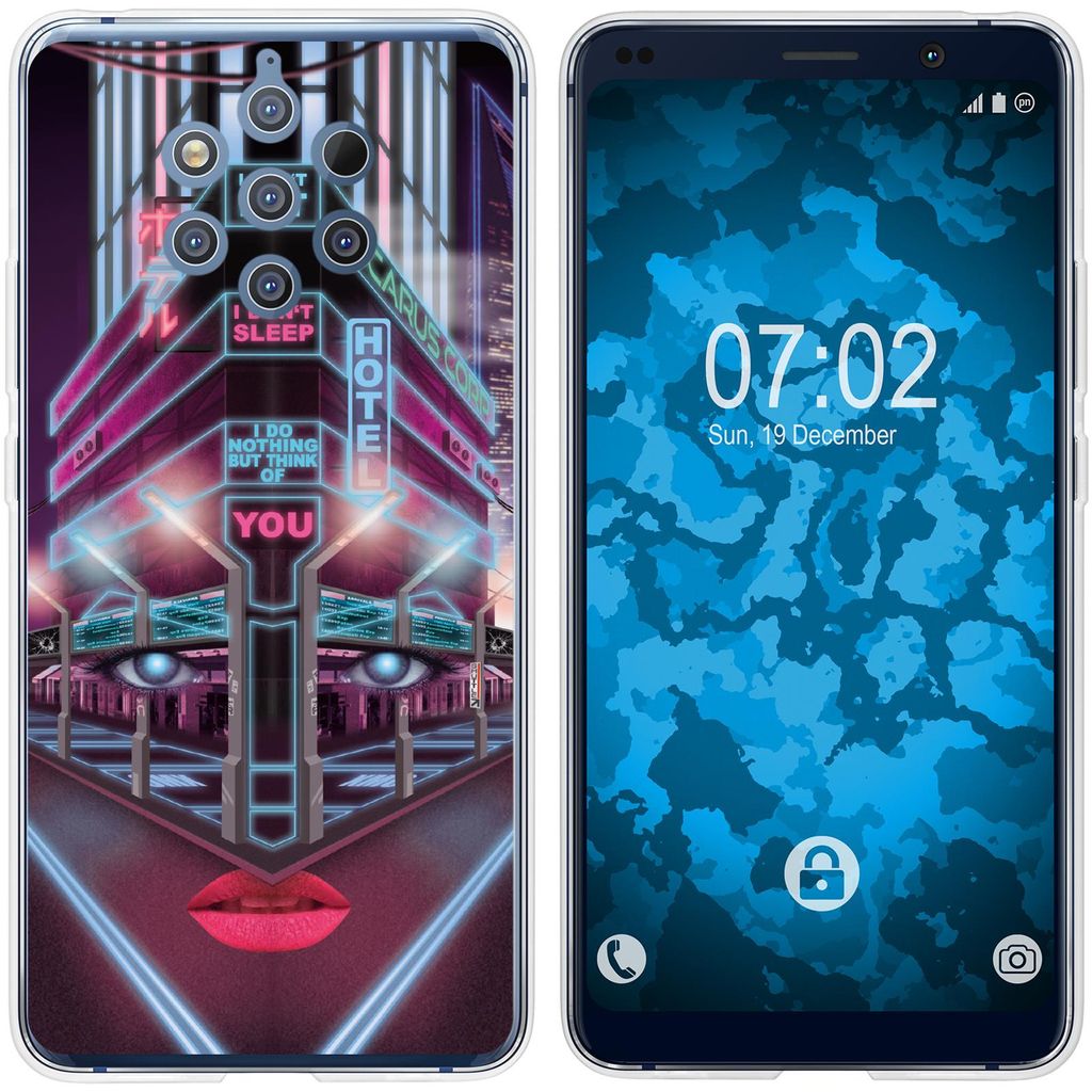 PhoneNatic Case kompatibel mit Nokia 9 PureView Silikon-Hülle Retro Wave Cyberpunk.02 M5