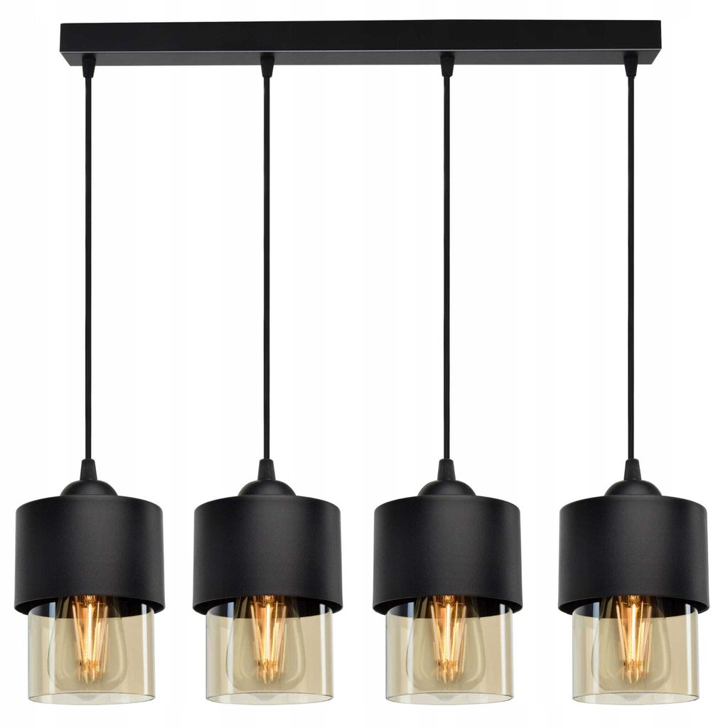 LUXOLAR Pendelleuchten 4 flammig Schwarz mit honig transparent E27 60 W, Deckenleuchte für Wohnzimmer, Küchen - Hängelampe Modern Design