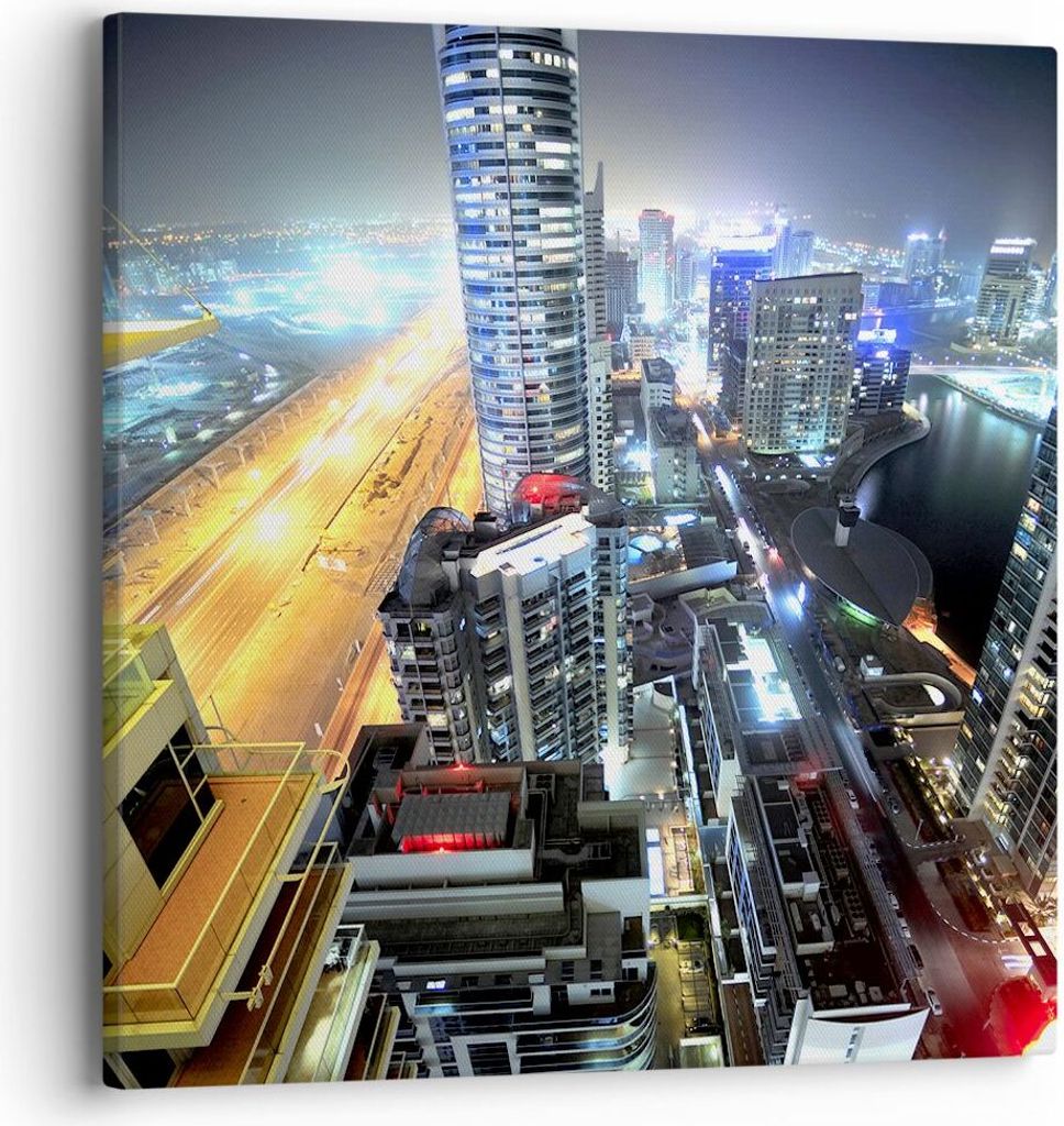 Bild auf Leinwand - Leinwandbild - Architektur Industrie Nacht Licht - 40x40cm - Wand Bild - Wanddeko - Leinwanddruck - Bilder - Kunstdruck - Leinw...