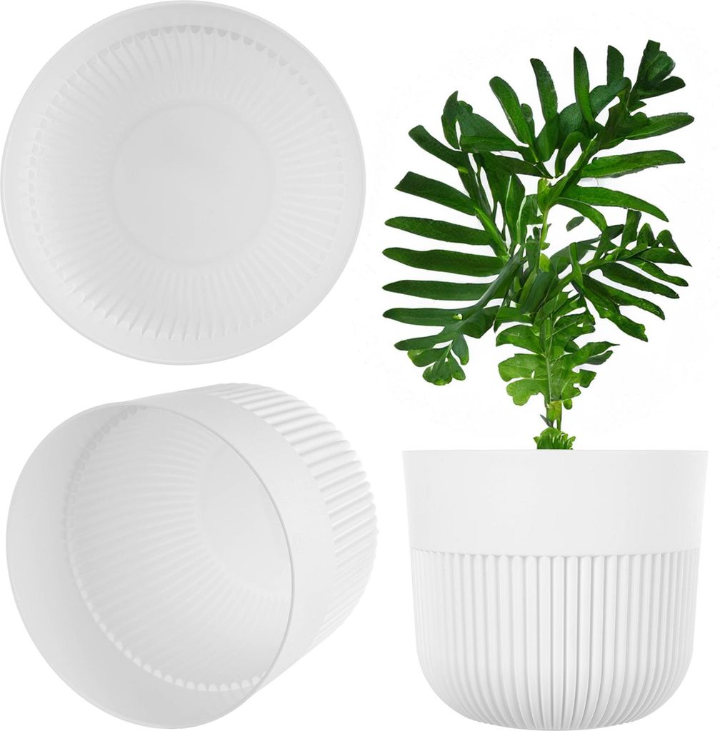 KADAX Blumentopf Ø 11 cm, Blumenübertopf mit gerillter Struktur für Innen- und Außenbereich, Pflanzentopf aus Kunststoff, Übertopf für Zimmer...