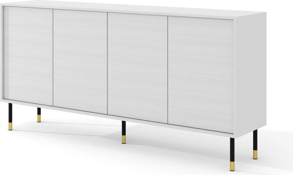 Highboard blanc mat 4 portes SHERWOOD | Façades fraisées MDF