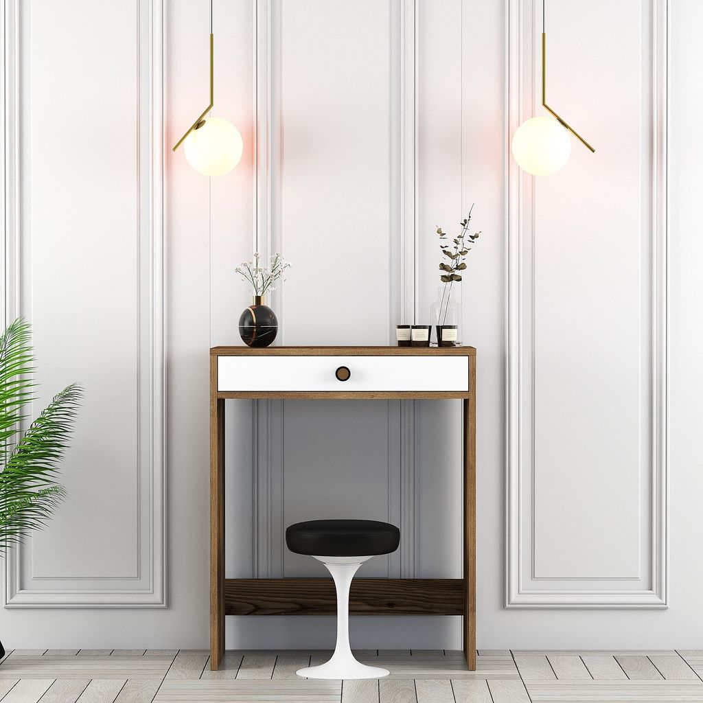 Skye Decor, Lizbon - Walnut, White, Schminktisch, Nussbaum, 100 % MELAMINBESCHICHTETE SPANPLATTEN, 70 x 84,7 x 40 cm