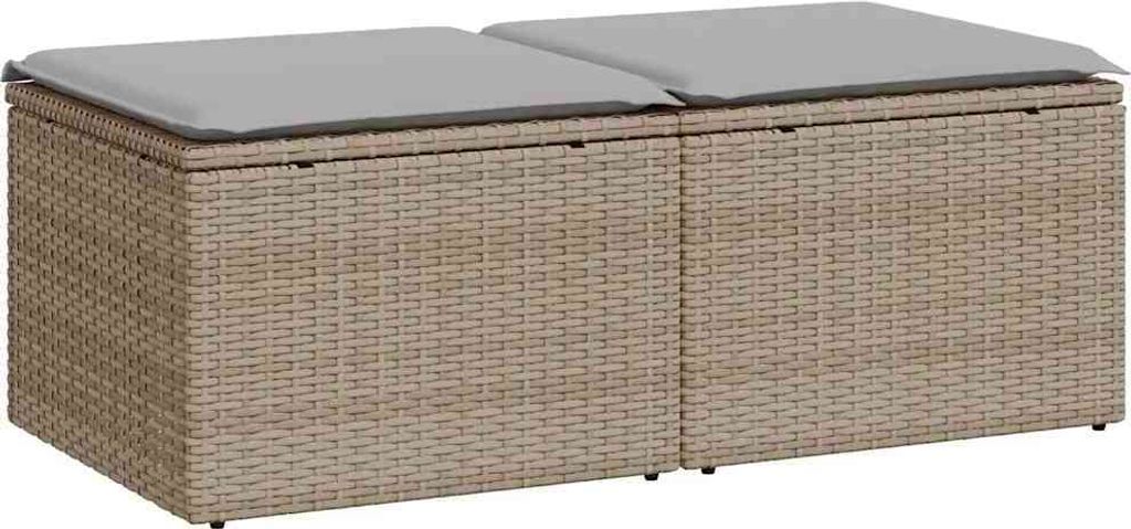 "SALE 2026" 2-tlg. Garten-Lounge-Set - elegantes Design - Sitzgruppe/Gartengarnitur - mit Kissen Beige Poly Rattan Akazie - Terassenmöbel DEMöbel...