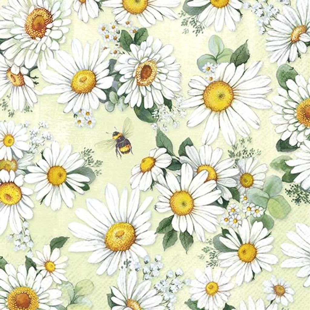 Servietten 25x25 cm - DAISIES WREATH light green