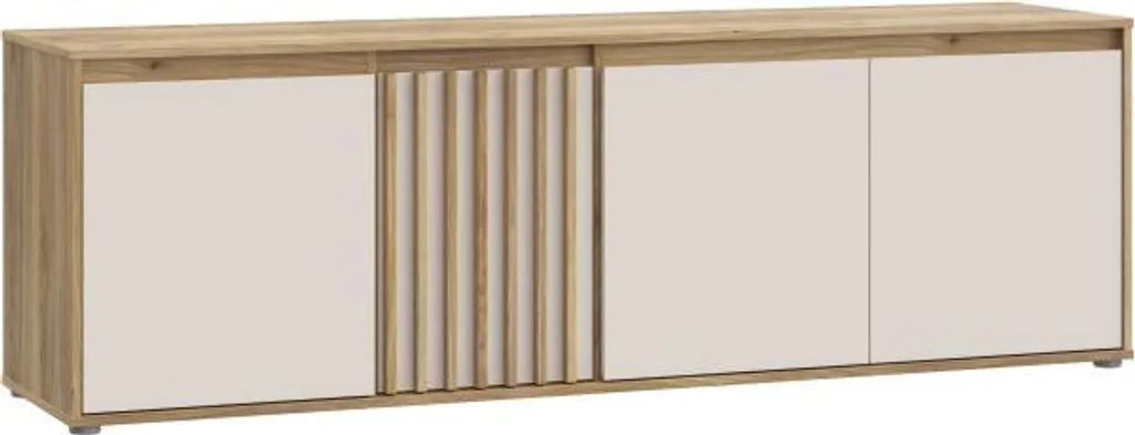 Meuble TV Robuste ELISTON Blanc et Chêne - Support Écran de 174 cm - 2