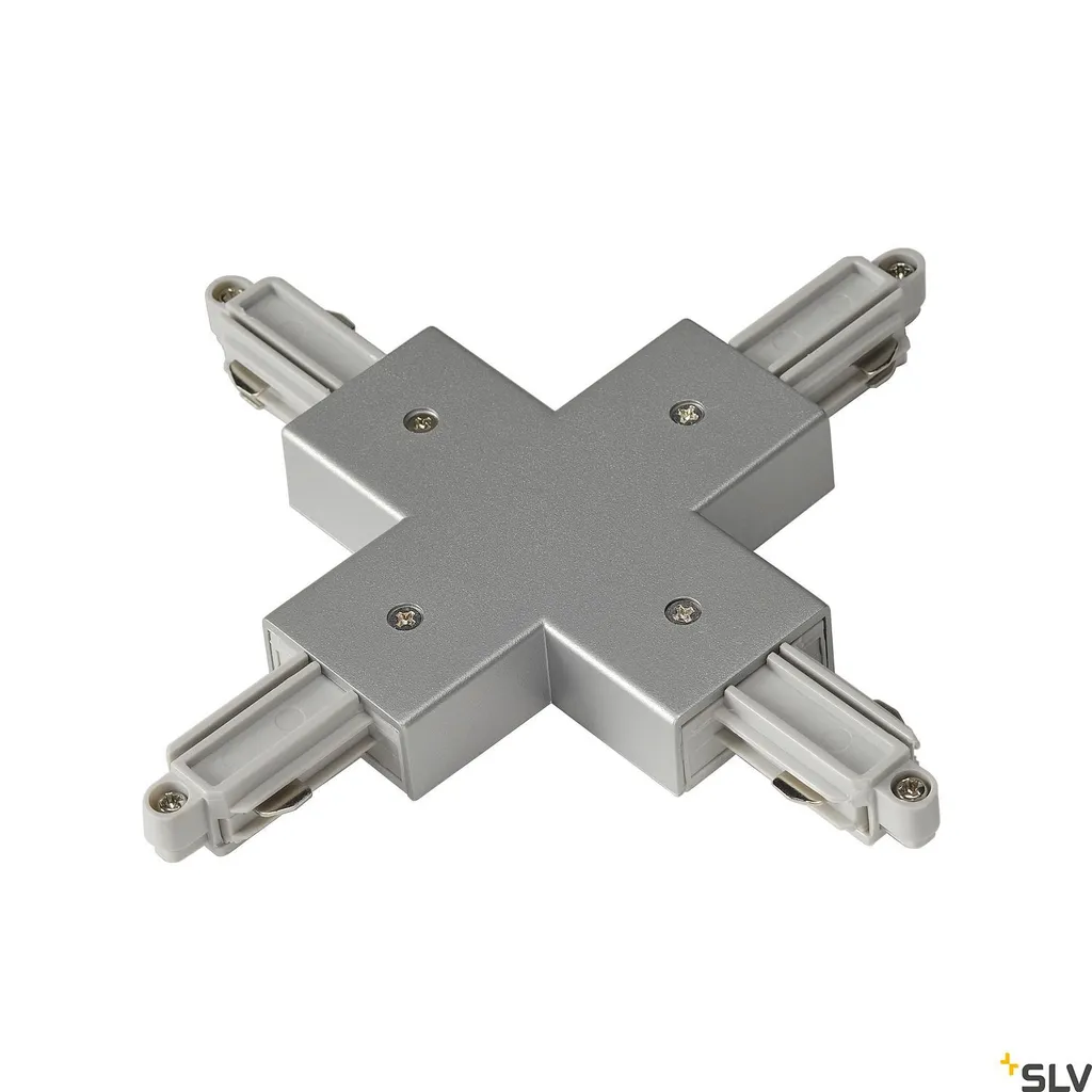 Connecteur rail monophasé HT en X gris argenté version saillie robuste