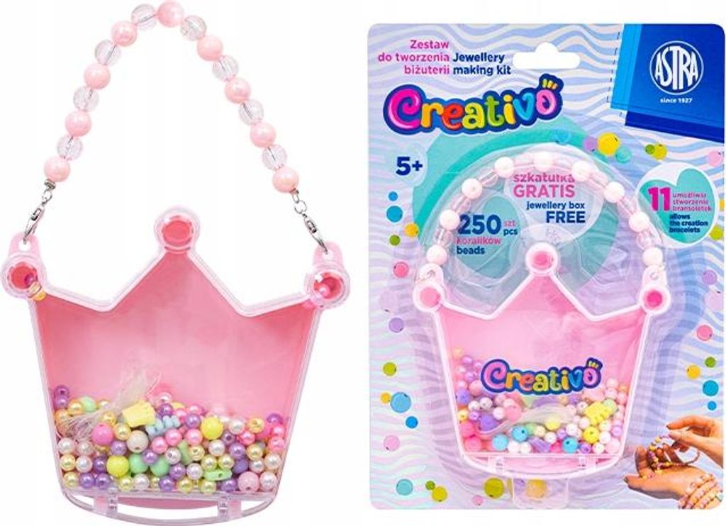 Schmuckherstellungsset Perlen Crown 250 Stück + Schnur 2m Astra Creativo