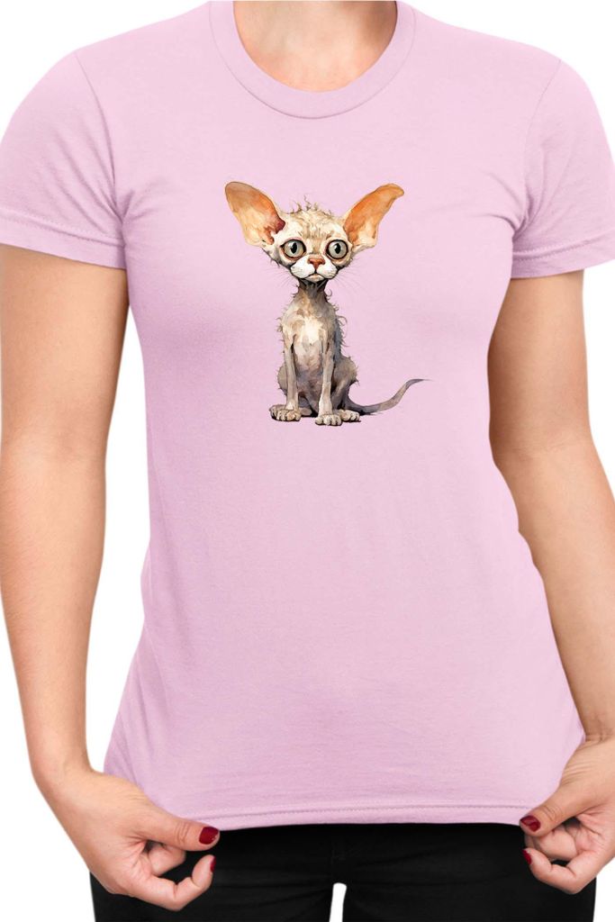 Damen T-Shirt Funny Cats Breeds Devon Rex Cat, Lady XS / Hellrosa