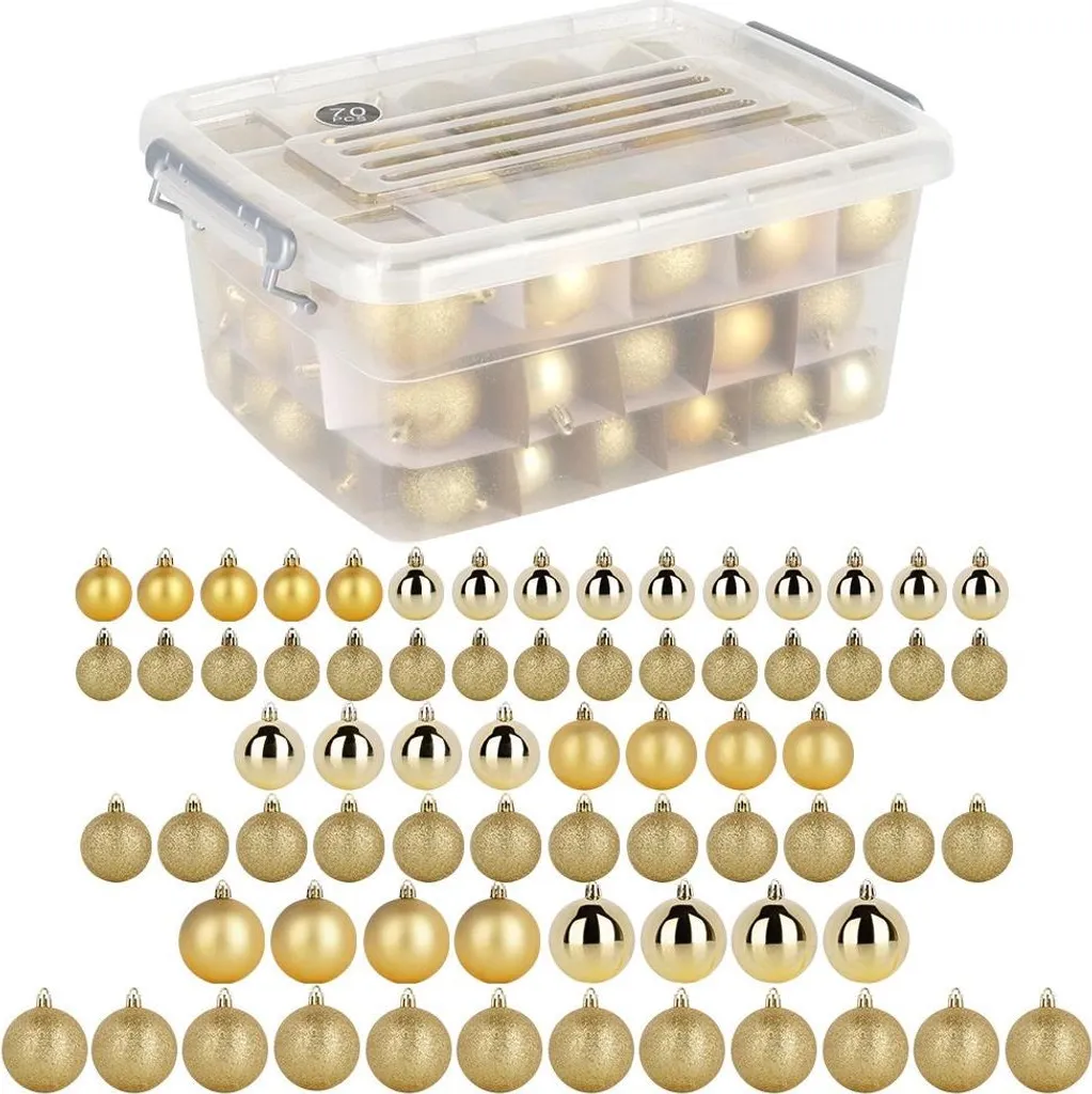 Lot de boules de Noël dorées et incassables : kit de décoration sapin