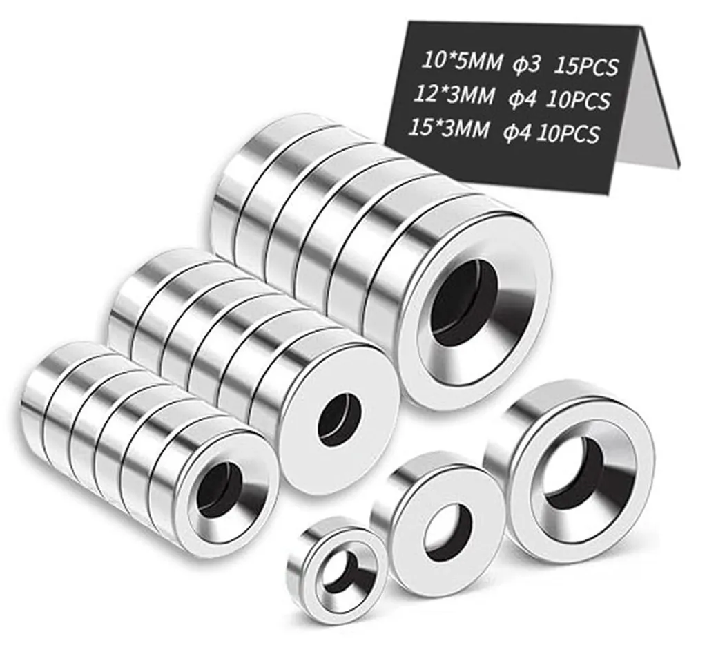 Lot d'Aimants Ronds avec Trou pour Bricolage et Menuiserie - 3 Tailles
