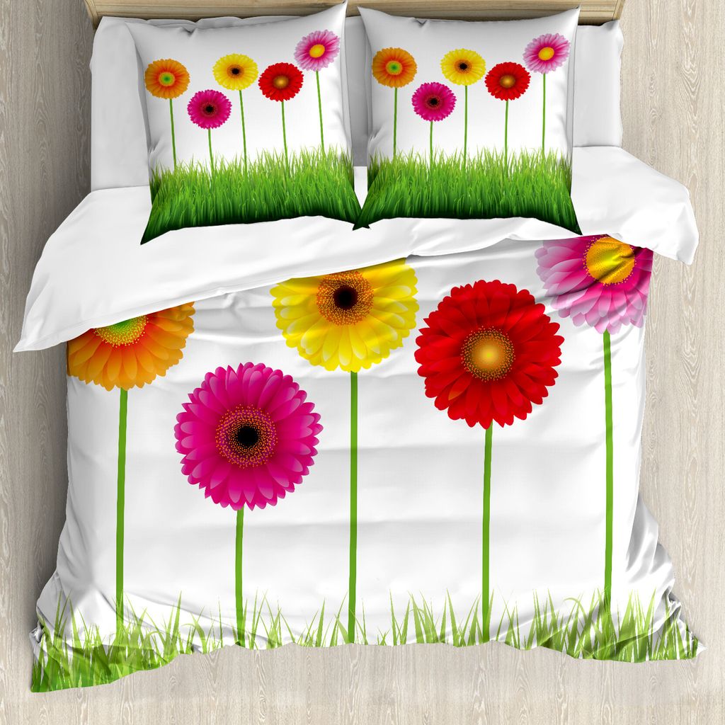 ABAKUHAUS Gerber Daisy Bettbezug Set für Einzelbetten, Klare Blumen auf Gras, Milbensicher Allergiker geeignet mit Kissenbezug, 200 cm x 200 cm - ...