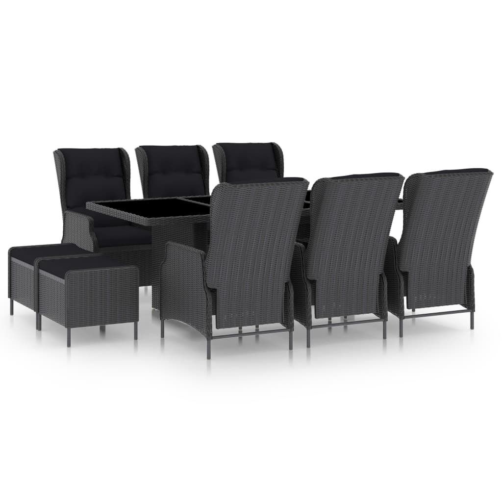"Rabatt" 9-tlg. Garten-Essgruppe - mit tishe & Stuhl - mit Auflagen Poly Rattan Dunkelgrau - Lounge-Dining set CC2622