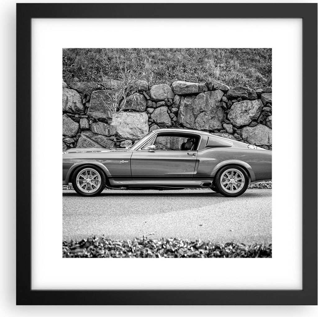 Gerahmtes Poster - Schwarzer Rahmen - Auto Ford Mustang - 30x30 cm - Wand Bild - Wanddeko - Wandbilder - Kunstposter - Wandposter - Bilderrahmen - ...