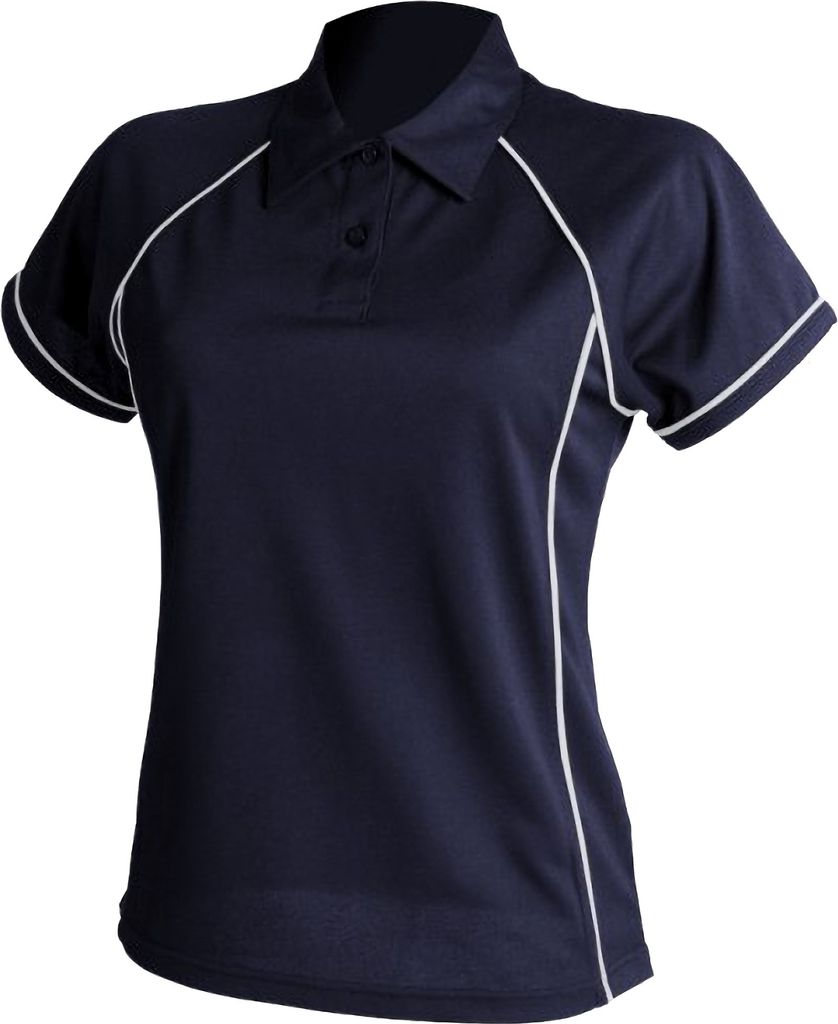 Finden & Hales Damen Sport Polo Shirt Coolplus RW428 (L) (Marineblau/Weiß)