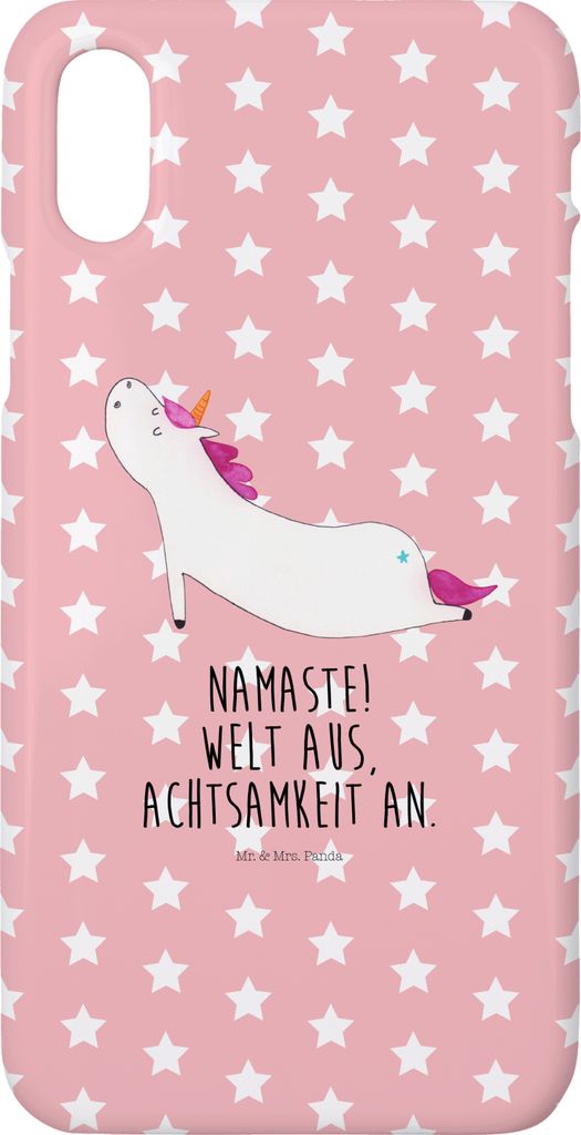 Mr. & Mrs. Panda Iphone 10 Handyhülle Einhorn Yoga - Rot Pastell - Geschenk, Sport, Unicorn, Cover, Hülle, X, Namaste, Handy, Einhörner