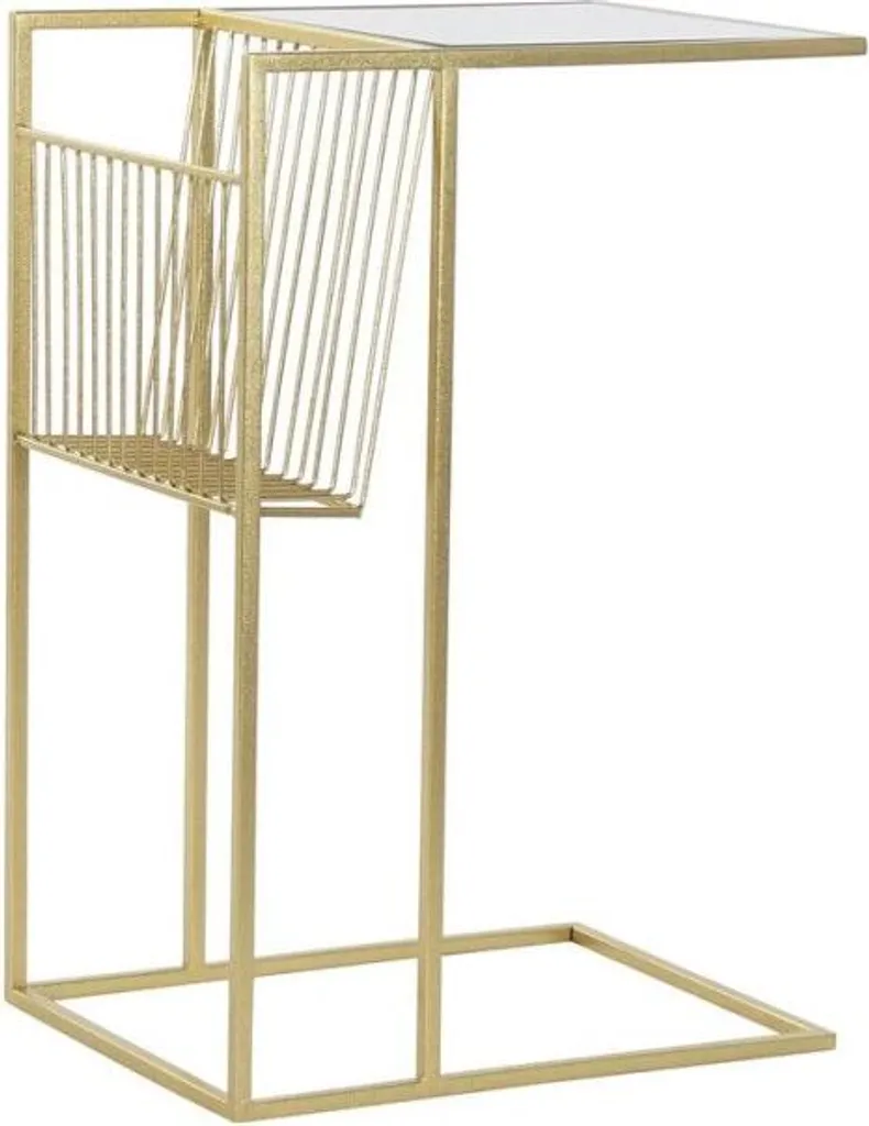 Porte-revues Design Or en Métal avec Miroir pour Salon Moderne 48x35x71