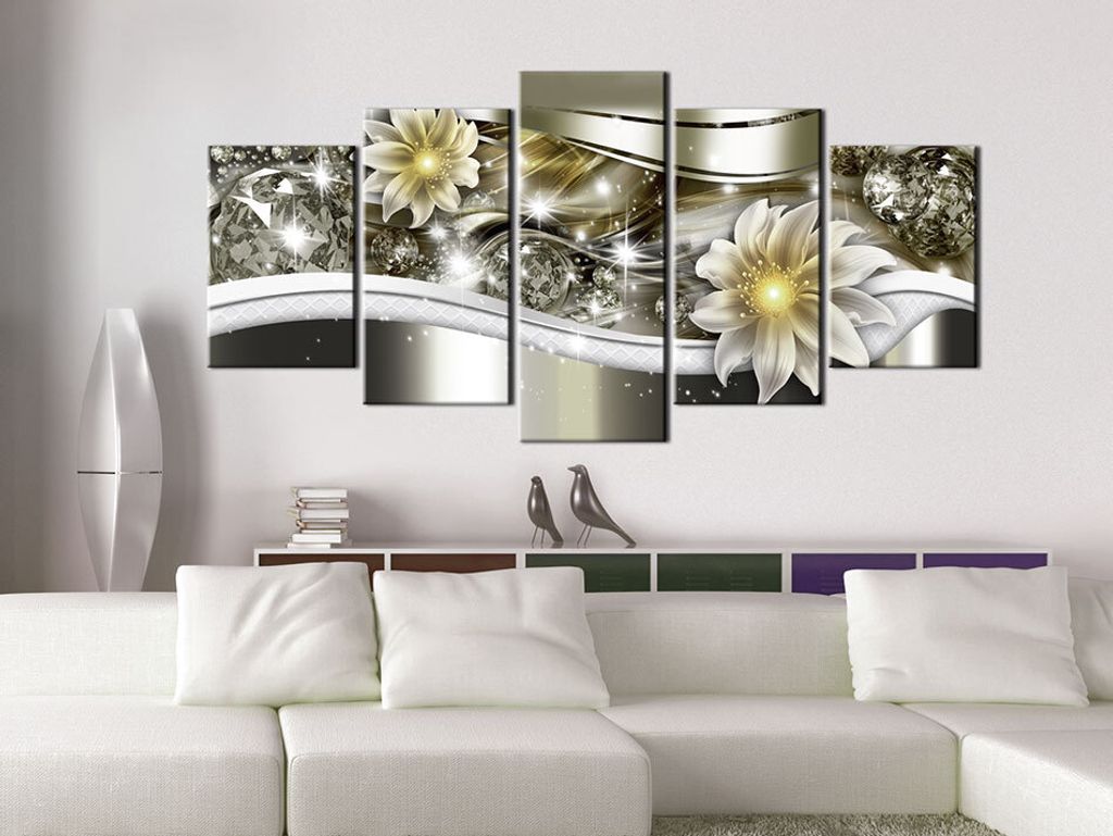 Akustikbild Blumen 200x100 cm Bilder Akustikschaum Hochleistungsschallabsorber Schallschutz Leinwand 5 tlg Wandbild Raumakustik Schalldämmung b-A-...