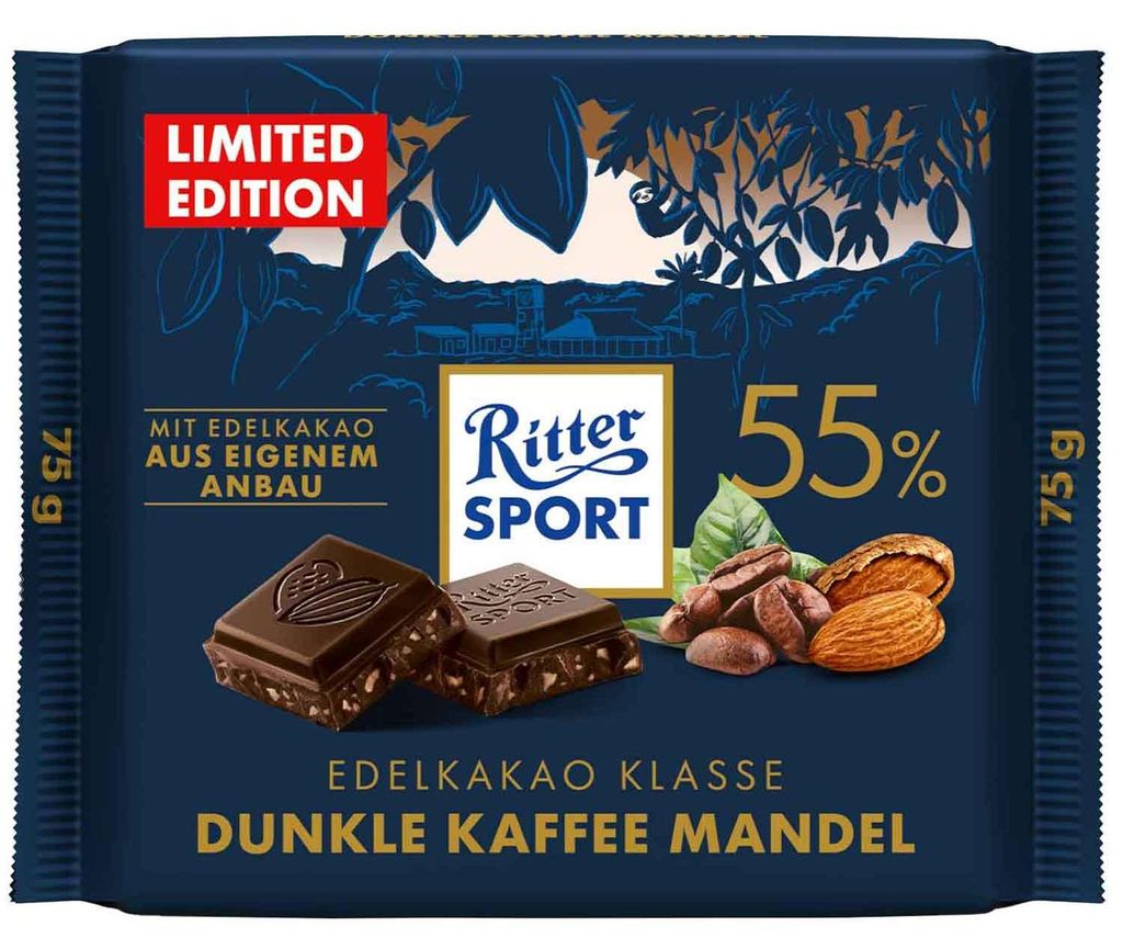 Ritter Sport Edelkakao Klasse 55% Dunkle Kaffee Mandel 75g Produktbild 