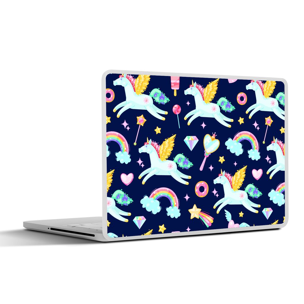 MuchoWow Laptop Aufkleber Sticker Cover Einhorn - Regenbogen - Diamant - Muster 30x22 cm - Laptop-Sticker