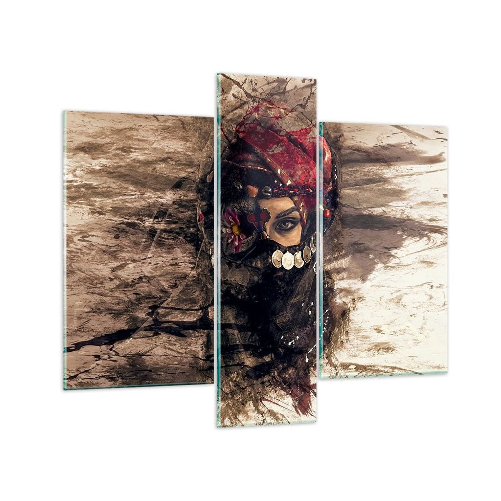 Bilder auf glas - Frau Folklore - 95x80cm - Glasbilder - Wandbilder - Bilder - Kunstdruck - zum Aufhängen bereit - Wanddekoration aus Glas - Glas ...
