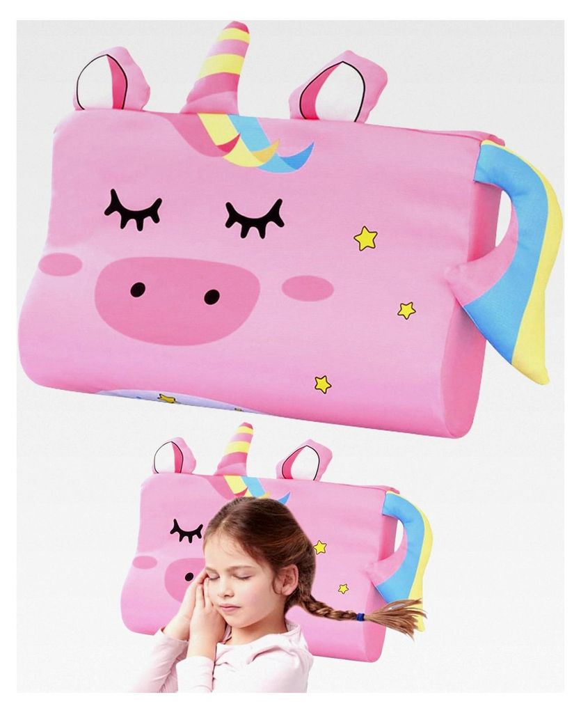 Schlummerkids Kissen Calmly Kinderkopfkissen 44 * 27cm Einhorn Ergonomisches Kinderkissen mit Bezug für angenehme Träume