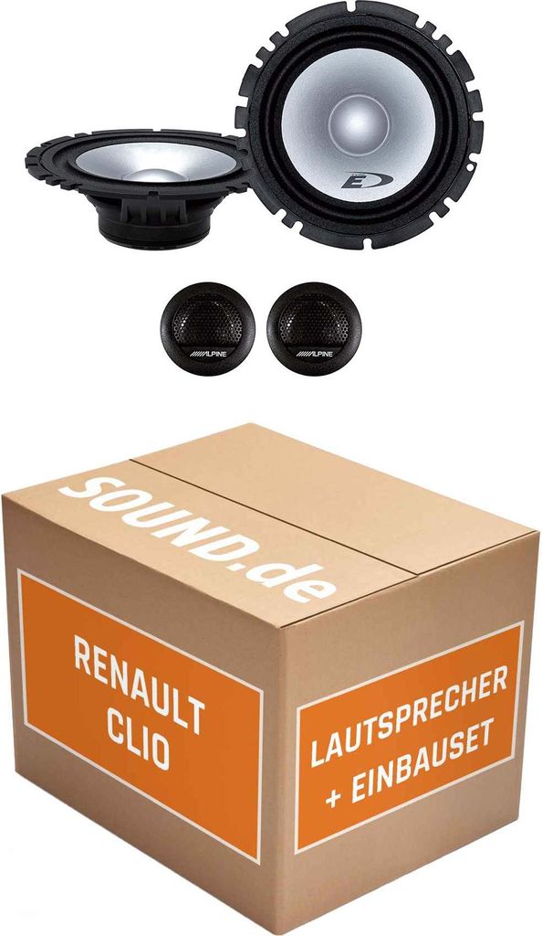 Lautsprecher Boxen Einbaupaket vorne Alpine SXE-1750S passend für Renault Clio 4 | 2x Tief-Mitteltöner 2x Hochtöner