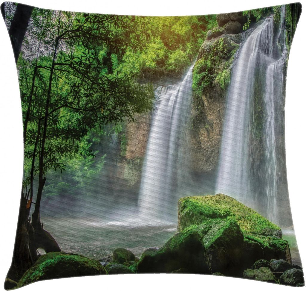 ABAKUHAUS Grün Kissenbezug, Wasserfall Natur Exotisch, Waschbar mit Reißverschluss Kissenhülle mit Farbfesten Klaren Farben Beidseitiger Druck, ...